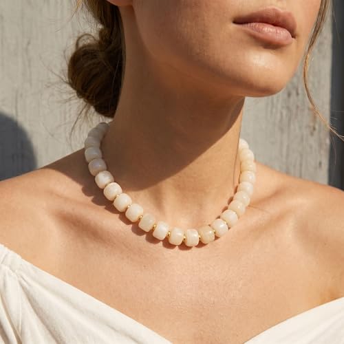 SHERLOVE Chunky Statement Large Resin Beaded Choker Necklaces for Women | Big Lightweight Bead Beaded Necklace Trendy Fashion Boho Summer Beach Vacation Jewelry - color: Beaded Choker White