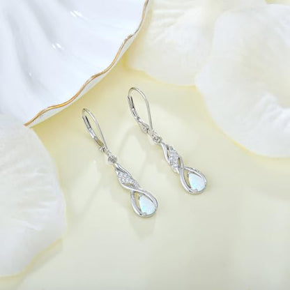 Created Opal Earrings 925 Sterling Silver Leverback Drop Dangle Earrings 5A Cubic Zirconia Jewelry for Women - color: C white opal