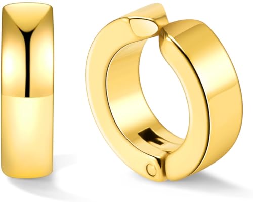 Stainless Steel Mens Womens Clip On Earrings Hoop Huggie Non-Piercing 3 Pairs - color: 1 Pairs(gold)