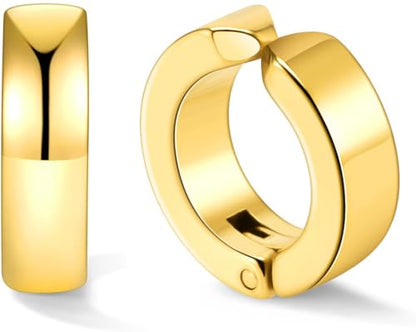 Stainless Steel Mens Womens Clip On Earrings Hoop Huggie Non-Piercing 3 Pairs - color: 1 Pairs(gold)