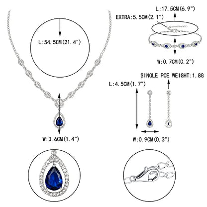 EVER FAITH Bridal Jewelry Set for Women, Stunning Teardrop Cubic Zirconia Birthstone Necklace Bracelet Earrings Sets Gift for Mothers Day/Valentines/Birthday/Christmas - color: Blue