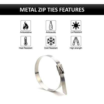 Kable Kontrol Stainless Steel Metal Zip Ties 15 Inch 100 Pcs HD 200Lbs Test | Heavy Duty Steel Cable Ties, Self-locking, Multi-Purpose, Outdoor and Indoor Use, High Temperature, Corrosion Resistant - size: 15" - 200 Lbs - 100 Pcs