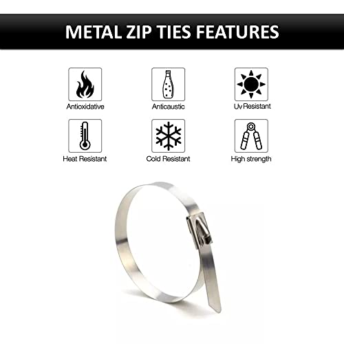 Kable Kontrol Stainless Steel Metal Zip Ties 21 Inch 100 Pcs HD 200Lbs Test | Heavy Duty Steel Cable Ties, Self-locking, Multi-Purpose, Outdoor and Indoor Use, High Temperature, Corrosion Resistant - size: 21" - 200 Lbs - 100 Pcs
