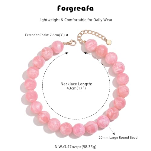 Chunky Beaded Necklace for Women Trendy Boho Collar Statement Necklace Large Round Resin Beads Choker Necklaces Summer Beach Jewelry Gifts - color: Pink