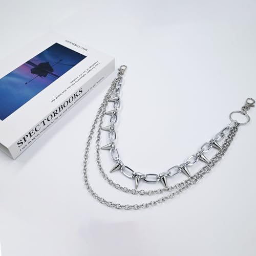 Hip Hop Punk Pants Chain Wallet Chain, Unisex Rivet Spike Jeans Pocket Chain Goth Belt Chain for Women Men Biker Rocker Pants Accessories - color: 【Chain-01】3-Layer Rivet（Silver）