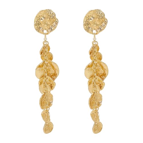 14K Gold Irregular Round Dangle Earrings for Women,Unique Statement Long Geometric Tassel Hanging Earrings Charm Anniversary Party Jewelry Gifts - color: Gold