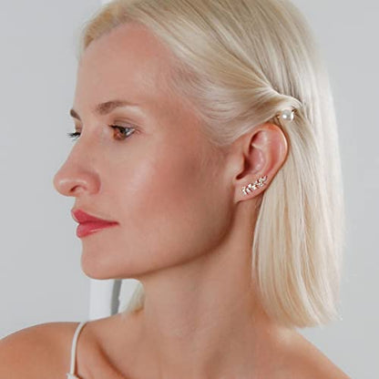 14K Gold or 925 Silver Plated Ear Crawler Earrings - Crystal Leaf Climbers | Hypoallergenic and Safe for Sensitive Ears - color: 14K Gold Plated