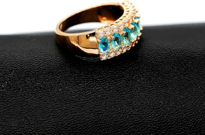 Uloveido Beautiful Women's 7 Stones Wedding Band Oval Cubic Zirconia Engagement Anniversary Rings J501 - color: Rose Gold-Light Blue