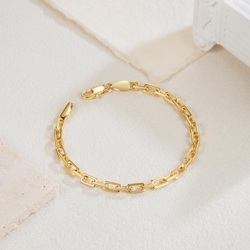 14K Gold Bracelet for Women Men Paperclip Bracelet for Womens | 14K Gold Bracelets for Women Trendy Clean Oval Links Mens Bracelets Stackable Bracelets Jewelry 6.5/7/7.5/8/9in
