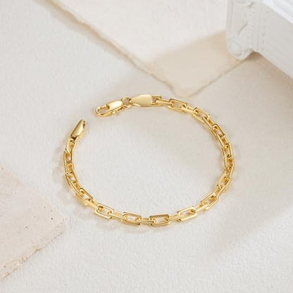 14K Gold Bracelet for Women Men Paperclip Bracelet for Womens | 14K Gold Bracelets for Women Trendy Clean Oval Links Mens Bracelets Stackable Bracelets Jewelry 6.5/7/7.5/8/9in