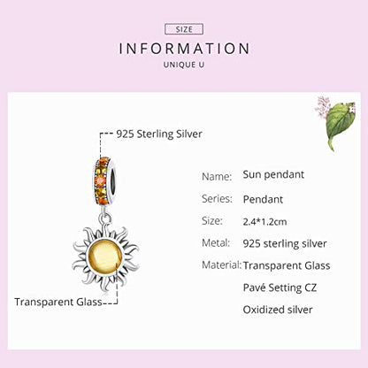 Animal Charms for Bracelets 925 Sterling Silver Bead Charms Bee Butterfly Fox Charm Fits Bracelets and Necklaces Cute Charms for Women - color: Sun