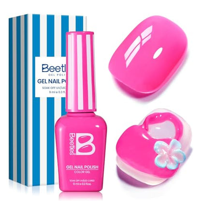 Beetles Hot Pink Gel Polish, BikiniPink, Hot Pink Gel Nail Polish | Summer Voyage Collection, Color-Matched Bottle Design, Soak Off UV LED, Long-Lasting Nails Art for Home DIY & Holiday - color: 0-Bikini Pink