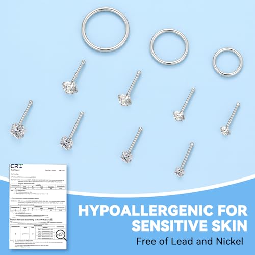 20g Nose Rings Studs and 18g Nose Rings Hoops for Women Men: Hypoallergenic Surgical Stainless Steel Threadless Corkscrew/L Shape/Straight Nose Studs Round Square Simulated Diamond CZ 1.5/2/2.5/3mm Nose Bone Studs Hinged Clicker Segment Nose Hoops Septum