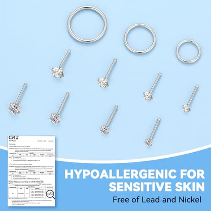 20g Nose Rings Studs and 18g Nose Rings Hoops for Women Men: Hypoallergenic Surgical Stainless Steel Threadless Corkscrew/L Shape/Straight Nose Studs Round Square Simulated Diamond CZ 1.5/2/2.5/3mm Nose Bone Studs Hinged Clicker Segment Nose Hoops Septum