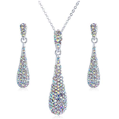 YINLI Full Crystal Rhinestone Gem Tear Drop Pendant Necklace Earrings Jewelry Sets - style: Style02