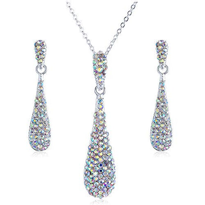 YINLI Full Crystal Rhinestone Gem Tear Drop Pendant Necklace Earrings Jewelry Sets - style: Style02