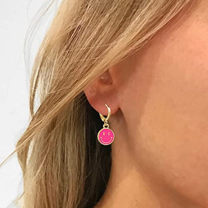 Preppy Earrings for Women Smile Face Heart Charms Pendants Gold Small Huggie Hoop Dangle Drop Earrings Trendy Y2K Jewelry Gifts - color: Smile-Pink