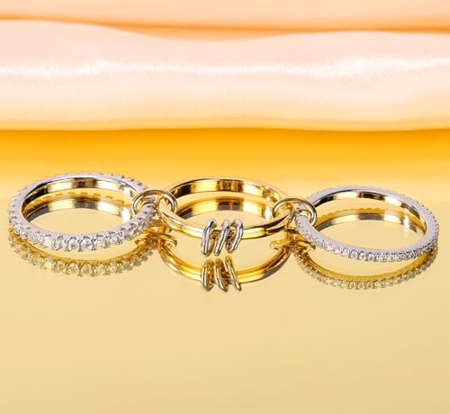COOSLIM Gold Stackable Rings for Women Non Tarnish, Dainty Stackable 18k Gold Plated Interlocking Ring Stack Set CZ Cubic Zirconia Rings, Gold Knuckle Women Rings Set - color: gold sliver-1, size: 5