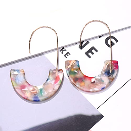 Acrylic Earrings Statement Tortoise Hoop Earrings Resin Wire Drop Dangle Earrings Fashion Jewelry For Women - color: Dark floral
