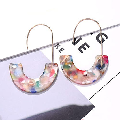 Acrylic Earrings Statement Tortoise Hoop Earrings Resin Wire Drop Dangle Earrings Fashion Jewelry For Women - color: Dark floral