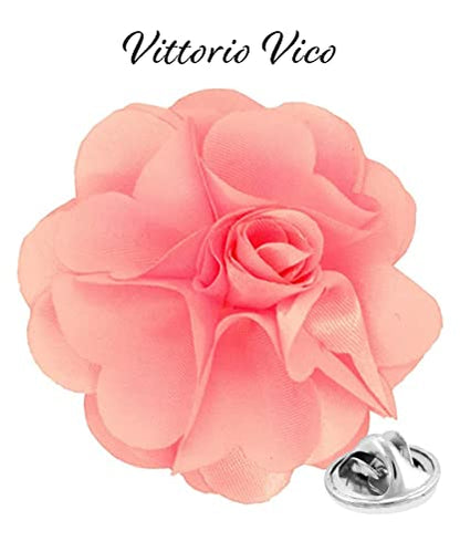 Premium Men's Formal Solid Color Flower Lapel Pin - Boutonniere for Men, Brooch Pin - color: Pink