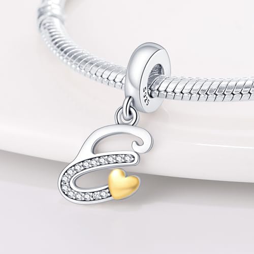 HappyStar Sterling Silver Letter Charms for Bracelets Alphabet Initial Dangle Charms Bead fit Pandora Bracelets Jewelry Gifts for Women - color: Letter charms E