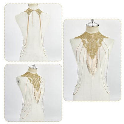 AHANDMAKER Gold Lace Shoulder Chain Flower Body Necklace Bikini Body Chain Sexy Lace Shoulder Jewelry Accessory for Costume Party Rave Women Dress Beach Bikini Shoulder Wedding Holiday