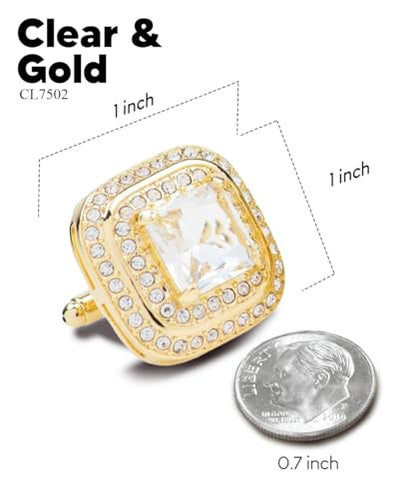 Square Colored Crystal Double Diamond Set Cufflinks - color: Clear/Gold