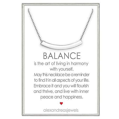 Curved Tube Bar Necklace Sterling Silver, Curved Bar Necklace for Women, Balance Necklace, Layering Choker Necklace (18 inches)