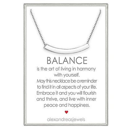 Curved Tube Bar Necklace Sterling Silver, Curved Bar Necklace for Women, Balance Necklace, Layering Choker Necklace (18 inches)