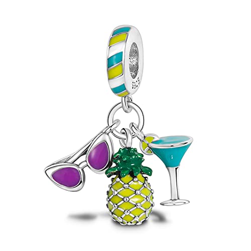 Pandach 925 Sterling Silver Charms for Bracelets and Necklaces Travel Round The World Beads Charms Relaxation Dangle Pendant,Jewelry Beads Gifts for Women - style: Pineapple Wine Glass Sunglasses Charm