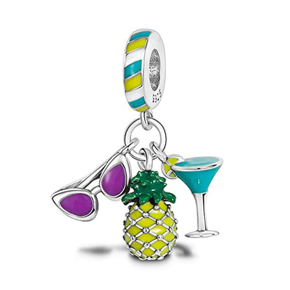 Pandach 925 Sterling Silver Charms for Bracelets and Necklaces Travel Round The World Beads Charms Relaxation Dangle Pendant,Jewelry Beads Gifts for Women - style: Pineapple Wine Glass Sunglasses Charm
