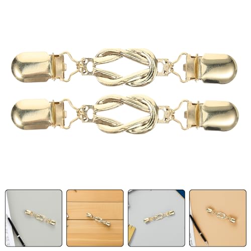 VALICLUD 2pcs Vintage Golden Alloy Cardigan Clips for Women, Elegant Shawl Clips with Chain, Wear-resistant Sweater Collar Clasps for Dresses and Shawls