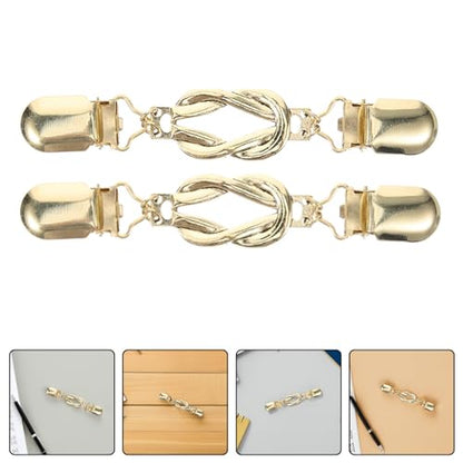 VALICLUD 2pcs Vintage Golden Alloy Cardigan Clips for Women, Elegant Shawl Clips with Chain, Wear-resistant Sweater Collar Clasps for Dresses and Shawls