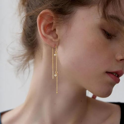Chunky Hoop Huggie Dangle Tassel Pearl Bow Heart Charm Stud Cilp-on Earrings for Women, 14K Gold plated/Sterling Silver Plated CZ Large Jewelry Vintage Dainty Trendy Gift Daily Prom Party - style: 3CZ Tassel-GD
