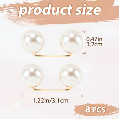 8pcs Pearl Brooches Sweater Clips, Decorative Pins Pant Hem Clips Waist Length Adjuster, Elegant Pearl Safety Pins for Women Dresses Jeans Shirts Hats - Beige