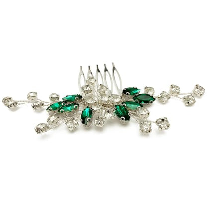 Green Bridal Hair Comb Small Wedding White Emerald Crystal Silver Vine Hair Piece Accessories for Women Girls