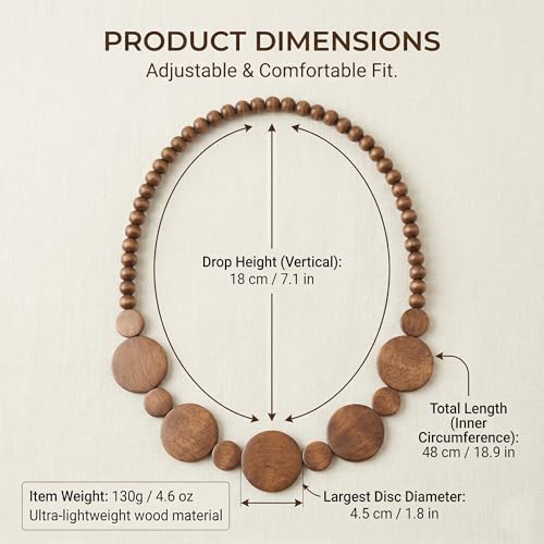 Wood Bead Necklace for Women,Chunky Boho African Necklaces Sweater Chain Brown Necklaces Handmade Wooden Vintage Necklace Bohemia Jewelry Gifts