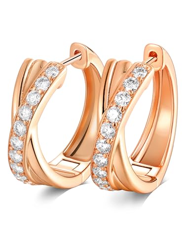Women's Huggie Hoops with Birthstone 925 Sterling Silver Huggie Stud Hypoallergenic 14K Gold Plated Moissanite Earrings -Emerald Sapphire Ruby Hoop Earrings, Size 20 25mm - color: B -Rose Gold CZ, size: 20mm (0.78 Inch)