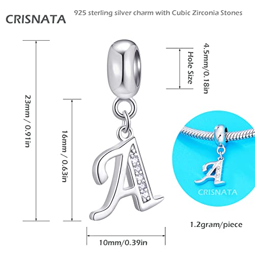 26 Letter Pendant Charms, Polished 925 Sterling Silver Complete Initial A-Z Dangling CZ Stone Alphabet Beads, fits European Bracelet Necklace, Gift for Mother/Father/Daughter/Son/Sister/Aunt - color: Letter A CZ Pendant Charm