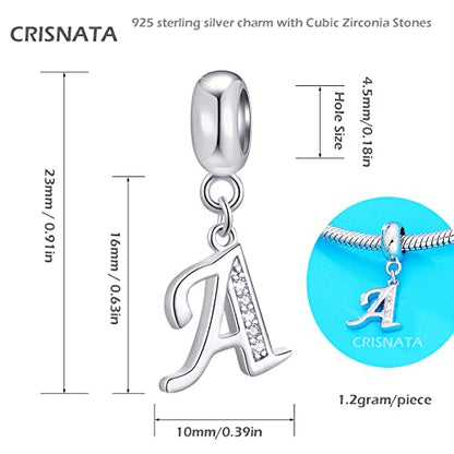 26 Letter Pendant Charms, Polished 925 Sterling Silver Complete Initial A-Z Dangling CZ Stone Alphabet Beads, fits European Bracelet Necklace, Gift for Mother/Father/Daughter/Son/Sister/Aunt - color: Letter A CZ Pendant Charm