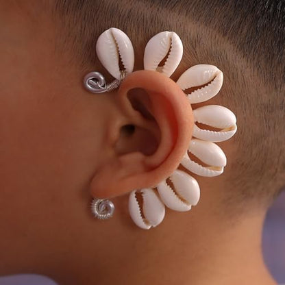Wellike Gold Ear Cuffs For Women Non Piercing Single Clip On Earrings 18k Gold/Silver Plated Handmade Cuff Earrings Hypoallergenic Waterdrop Cowrie Shell Jewelry - color: KKWE098-S