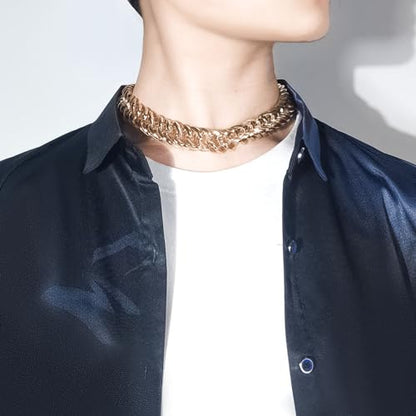 SDA Wide Chunky Gold Chain Necklace - Heavy and Waterproof 316L Surgical Steel with 18K Gold Plating for Modern Men and Women into Hip Hop Fashion - color: B601-Gold