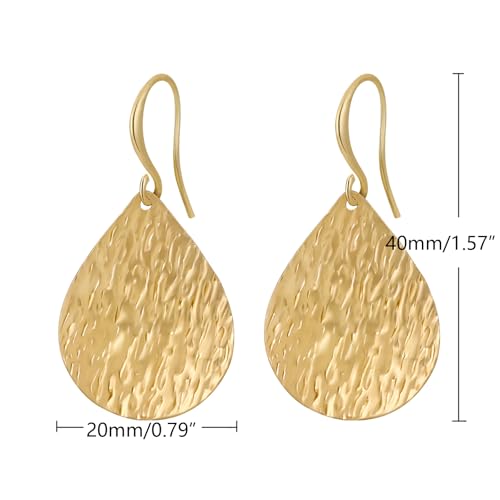Gold Earrings 14k Gold Plated Hoop Earrings Dainty Pearl hoop Disc Coin Bead Starfish Teardrop Circle Dangle Drop Earrings for Women Hypoallergenic Jewelry Gifts - color: Teardrop Disc-Gold