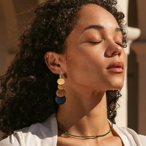 ONLYJUMP Colorful Ethnic Wooden Jewelry Set for Women Round Statement Dangle Earrings Multilayered Geometric Beaded Bracelet Necklace Exaggerated Tribal Style Jewelry - color: Whith