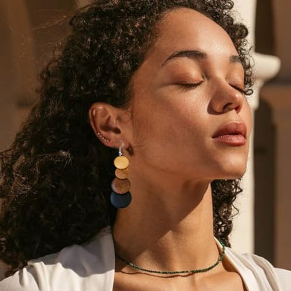 ONLYJUMP Colorful Ethnic Wooden Jewelry Set for Women Round Statement Dangle Earrings Multilayered Geometric Beaded Bracelet Necklace Exaggerated Tribal Style Jewelry - color: Whith