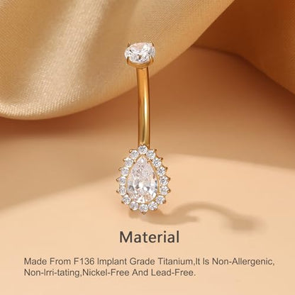 Gold Belly Button Ring, Titanium Dangle Floating Navel Piercing Jewelry - color: Gold-Water-10mm