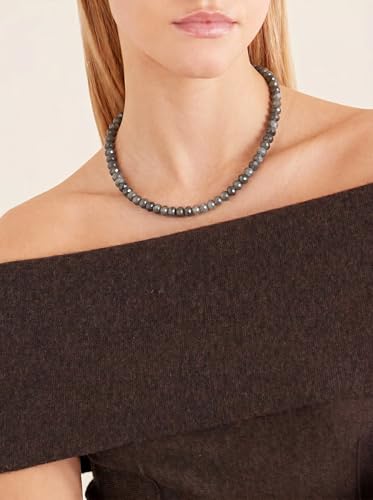Gemstone Beaded Necklace for Women Colorful Natural Stone Freshwater Pearl Surfer Beach Rainbow Necklace Jewelry Gift - color: Black