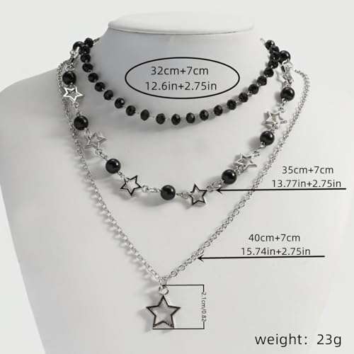 Gothic Necklaces for Women Cross Heart Pendant Layered Necklace Statement Jewelry Dark Romantic Gift for Halloween Parties - color: C5:star necklace