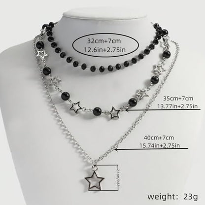 Gothic Necklaces for Women Cross Heart Pendant Layered Necklace Statement Jewelry Dark Romantic Gift for Halloween Parties - color: C5:star necklace